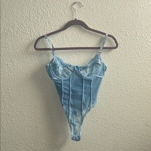 Light Blue Lace-Trim Bodysuit